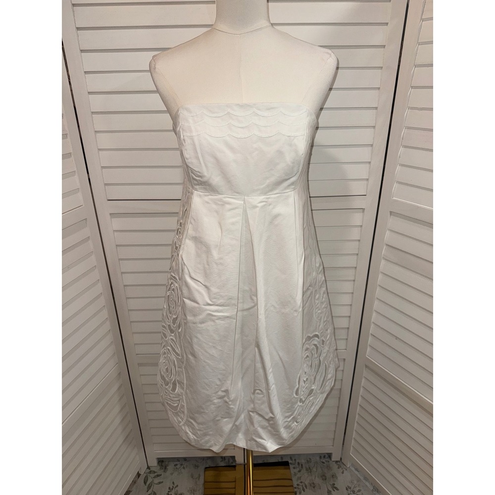 Lilly Pulitzer Dress Womens 10 White Strapless Scalloped Floral Eyelet Cutout - Picture 3 of 11